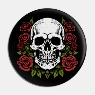 Gothic skull with roses Pin