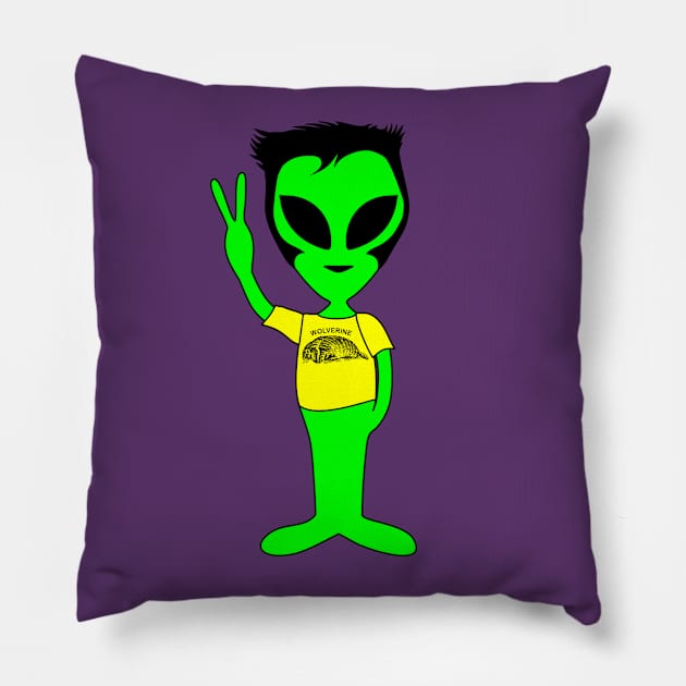 Peace Alien - Wolverines Animal Fan T-Shirt Pillow by EDDArt