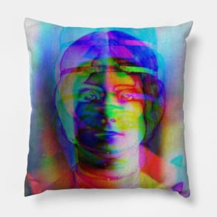 Dramabite Glitch art colourful rainbow woman portrait Pillow