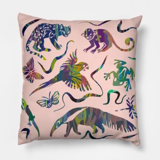 Amazon Rainforest Animals and Colorful Jungle Wildlife Pillow