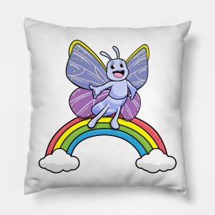 Butterfly on a rainbow with clouds Pillow