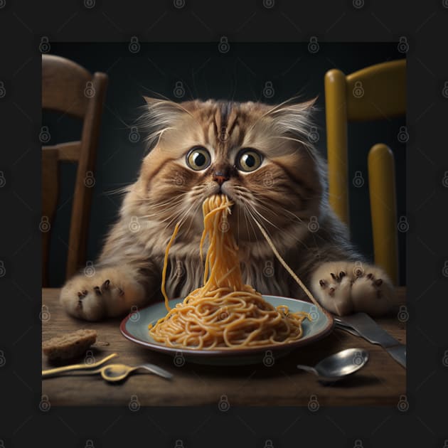 Design of an adorable Italian Spaghetti Eating Cat by DreamMeArt