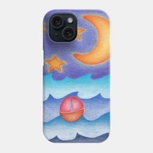 Sailing boat at sea at night with the moon and stars Phone Case