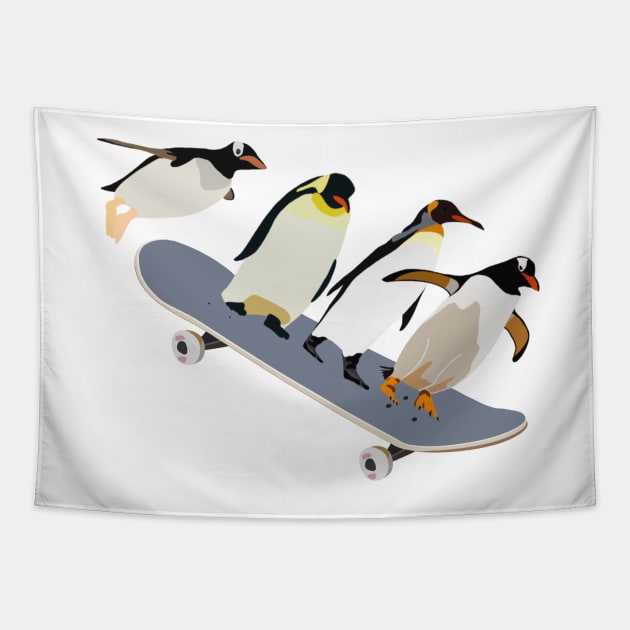 Skateboarding Penguins Tapestry by smoochugs