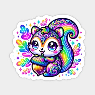 Neon Squirrel with Acorn Kawaii Cute Chibi Anime Magnet