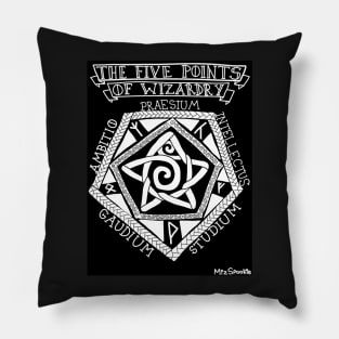 Five Points of Wizardry (black and white) Pillow