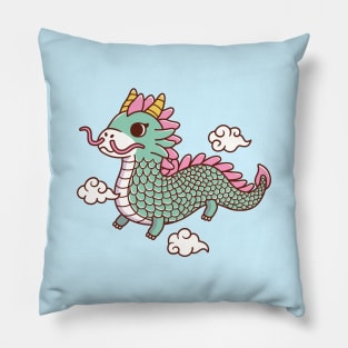 Green Dragon Flying Among Clouds Pillow