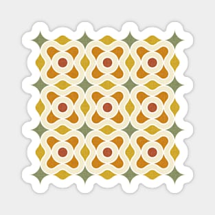 Retro Floral Pattern - Orange & Green Magnet