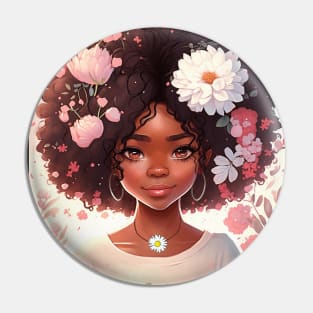 Cute floral anime black girl Pin