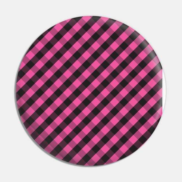 Dark Pink and Black Check Gingham Plaid Pin by squeakyricardo