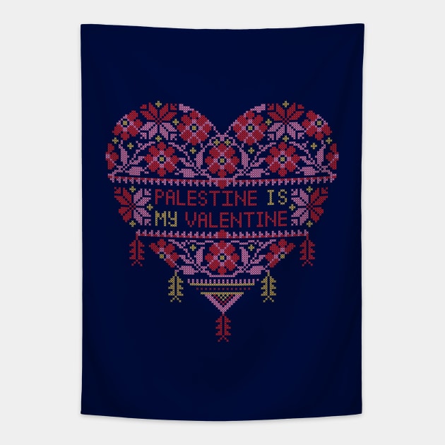 Palestine Is My Valentine Love Heart Embroidery Palestinian Tatreez Art - Light Tapestry by QualiTshirt