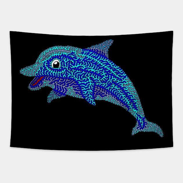 Squiggle Dolphin Tapestry by NightserFineArts