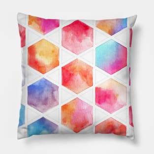 Radiant Hexagons - geometric watercolor painting Pillow