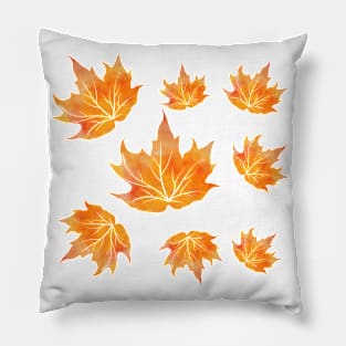 Celebrate Autumn with Fall Maple Leaves in a Blue Background Pillow