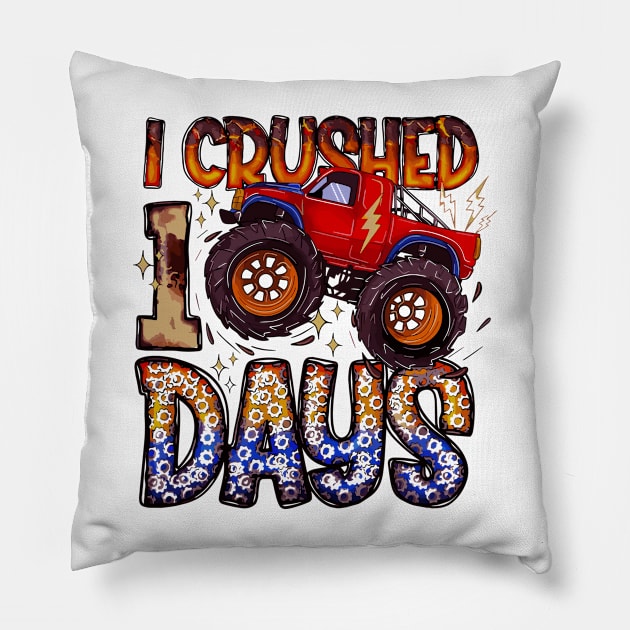 I Crushed 100 Days Of School Monster Truck 100 Days of School Pillow by anonshirt