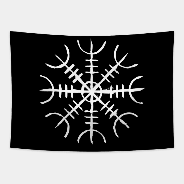 Helm of Awe White Scrawl - Viking Rune Tapestry by GAz