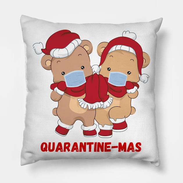 Quarantine-Mas Christmas Bears Christmas Quarantine Cute Bears Wearing Masks Funny Christmas Gift Bear Couple Christmas Couple Pillow by nathalieaynie