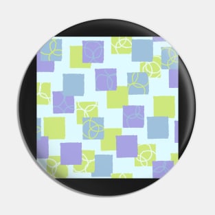 Melon, lavender sky blue mod squares on pale blue Pin