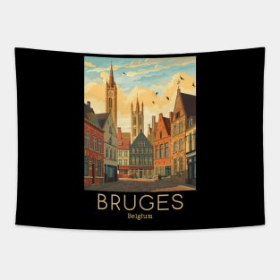 A Vintage Travel Illustration of Bruges - Belgium Tapestry