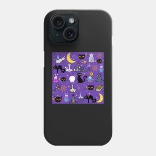 Black Cat Black Magic_Purple Background Phone Case