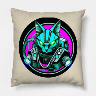 Evil Neon Cat Robot Pillow