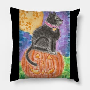 Black cat Halloween pumpkin art Pillow