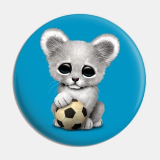 White Lion Cub With Football Soccer Ball Pin