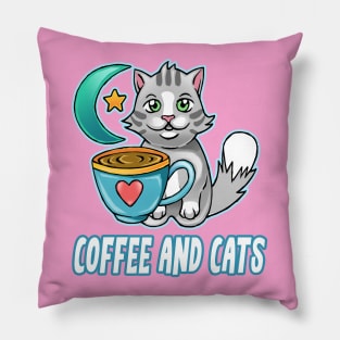 Coffee and Cats funny cute cats coffee lovers Pillow