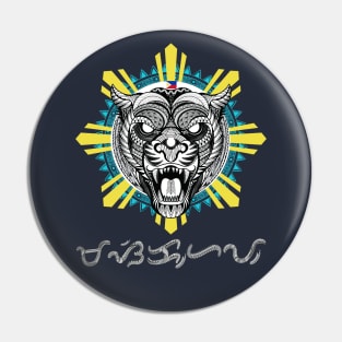 Philippine Sun Tribal line Art Tiger / Baybayin word Masikhay (Diligent ; deep and thorough) Pin