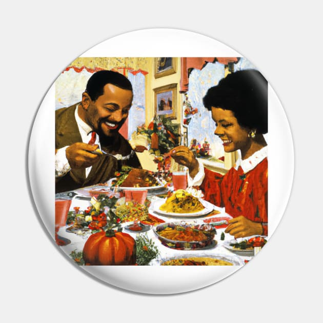 African-American Couple Eating Thanksgiving Dinner Pin by JohnCorney