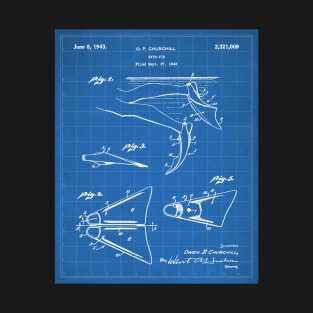 Scuba Diving Fins Patent - Deep Sea Diver Dive Coach Art - Blueprint T-Shirt