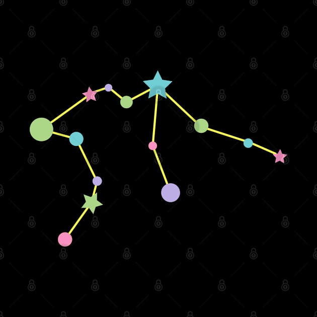 Aquarius Zodiac Constellation in Rainbow Pastels - Black by Kelly Gigi