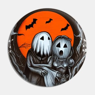 Monster Pumpkin face scary ghosts and orange full moon Pin