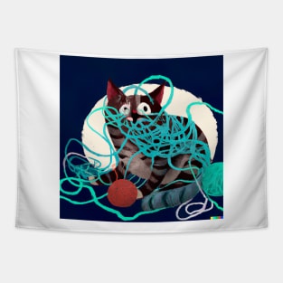 Cat Design- Entangled messy cat Tapestry