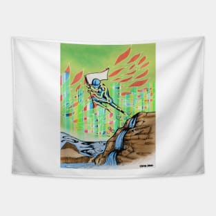 those flags of freedom ecopop robot art in future lanscape Tapestry