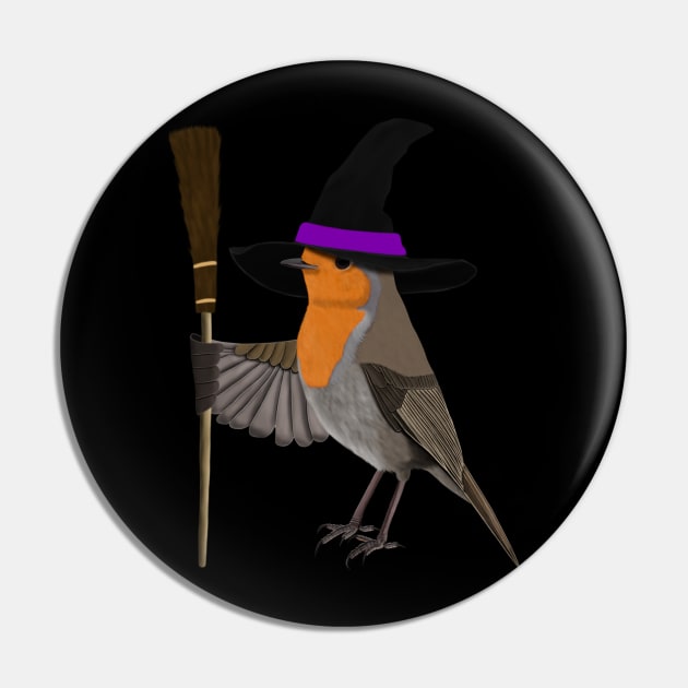 Robin Witch Bird Funny Halloween Ornithologist Gift Pin by jzbirds