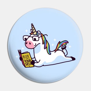 Unicorn Believe in Yourself Reading Book Pin