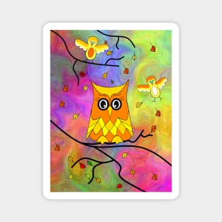 PSYCHEDELIC Autumn Owl Magnet