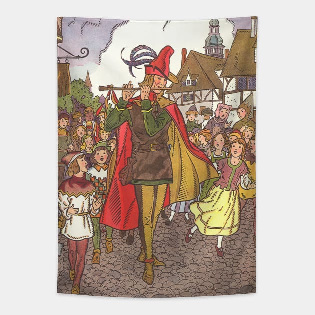 Vintage Fairy Tales, The Pied Piper of Hamelin Tapestry by MasterpieceCafe