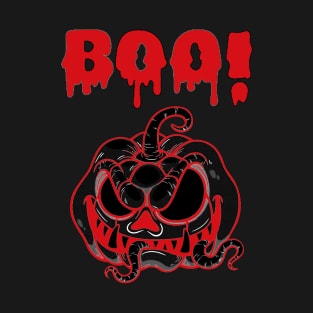 Terrifying Pumpkin with a Startling 'BOO': A Spine-Chilling Surprise T-Shirt