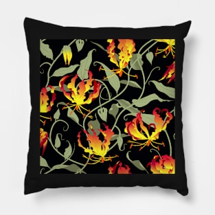 Gloriosa - red-orange on black Pillow