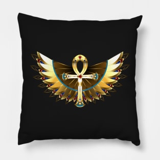 Gold Ankh with Wings Pillow