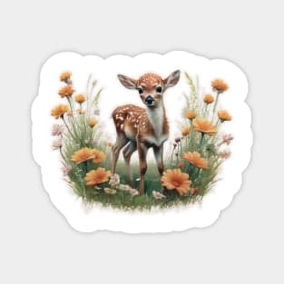 fawn in a field of flowers Magnet