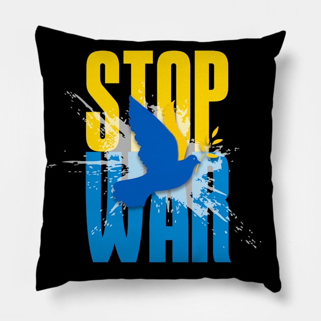 Stop War! Stop the Ukraine War! On a Dark Background Pillow by Puff Sumo