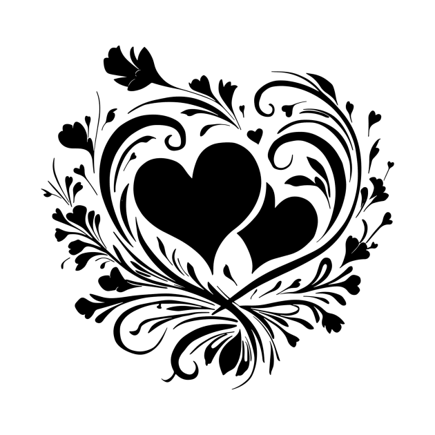 Elegant Black Heart and Floral Swirls Love Theme by NedisDesign