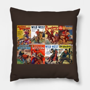 Vintage Western Pulp Magazine Cover Collage Pillow