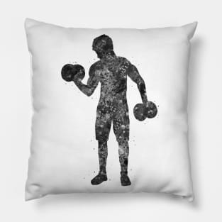 Weightlifter man black and white Pillow