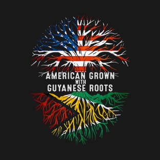 American Grown With Guyanese Roots Tree Guyana Flag Usa T-Shirt