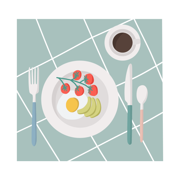 Good morning breakfast is served on checkered tablecloth by TinyFlowerArt