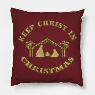 Keep Christ In Christmas Nativity Scene - Faux Gold Pillow